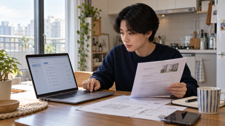 2025년 월세 세액공제를 놓쳤는지 주택 임대차와 신고 서류를 확인하는 생활 장면